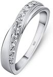 Amberta Women's 925 Sterling Silver Ring Crossover Band with Zirconia Stones: Inside Circumference 57.6 mm - Size Q