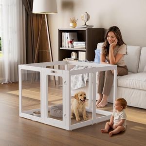 ClimbHope Clear Acrylic Dog Playpen Indoor, Puppy Cat Small Pet Play Pen, Pet Cat Playpen for Rabbits, Dog Fence Crate Kennel Whelping Cage (35", White, 8 Panel)