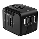 VARELLI Universal International Travel Power Adapter, All in One Wall Charger with High Speed 2.4A 3xUSB, 3.0A Type-C, European Adapter, Worldwide AC Outlet Plugs for UK, EU, AU, Asia (Black