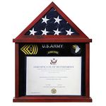 Flag Display Case for Folded 3'x5' Americian Flag with Certificate & Document Holder Display Frame Military Shadow Box for Army Navy Air Force Veterans, Solid Wood Mahogany Finish