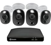 Swann Home DVR Security Camera System with 1TB HDD, 8 Channel 4 Camera, 4K UHD Video, Indoor or Outdoor Wired Surveillance CCTV, Color Night Vision, Heat Motion Detection, LED Lights, 856804