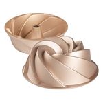 Erreke Cake Tin, Fluted Cake Tin, Ring Cake Tin, Cake Tins, Cook Evenly, Double Non Stick Layer, Highly Durable Cast Aluminium, Rose Gold, 24cm Diameter, 1.8 Liter Capacity, Cake Mould, Spiral