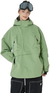 Snowverb Womens Mens Baggy Anorak Half-zipper Snow Waterproof Ski Coat Insulated Snowboard Jackets with Hood (AU, Alpha, Large, Regular, Regular, Green)
