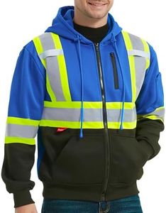 ProtectX Hi Vis Hoodie for Men Zippered Reflective Safety Sweatshirt with 3 Pockets & Arm Pouch High Visibility for Construction & Work, Blue, Large