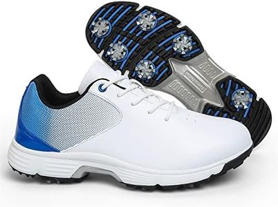 Waterproof Golf Shoes for Men Spikeless Outdoor Golf Sport Training Sneakers Classic Mens Golf Trainers Size 13 14 …, White Blue-spikes, 10