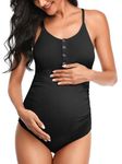 Summer Mae Maternity Swimsuit One Piece Bathing Suit Button Neck Cross Back Black M