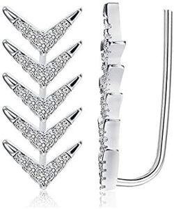 Sllaiss 925 Arrow Crawler Earrings for Women Cubic Zirconia Cuff Earrings(Silver)