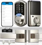 Veise Fingerprint Smart Locks for Front Door with 2 Lever Handle Set, App Control, Keyless Entry, Electronic Digital Keypad Deadbolt, Auto Lock, Waterproof, Easy to Install, Satin Nickel