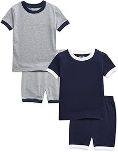 VAENAIT BABY Kids Junior Pajama Cotton Summer Short Sleepwear Pjs 4pcs Set Macaron Grey+Navy XXS
