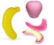 DOVEAZ® Plastic 1 Apple 2 Banana Storage Case,Apple Banana Carry Case, Apple Banana Fruit Storage Holder/Cover, Apple Banana Keeper for School Kids, Office & Picnic - Pack of 3 (Pink)