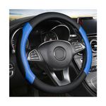 XINLIYA Car Steering Wheel Cover, Carbon Fiber Anti-Slip Auto Interior Accessories for Men and Women, Leather Auto Steering Wheel Protector, 15 inch Universal for Most Cars, Trucks, SUV（Black/Blue）