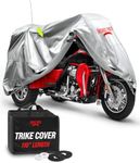 Badass Moto Ultimate for Harley Trike Cover Waterproof Motorcycle Cover - Heavy Duty Motorcycle Cover Fits Harley Davidson Trike, HD Trike Cover for Harley Davidson Tri Glide Accessories - Light Gray