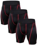 Niksa 3 Pack Mens Compression Shorts Gym Running Sports Underwear Base Layer Shorts Sports Undershorts Quick-Drying Fabric Men’s Workout Shorts with Compression Fit Black&Red XL