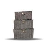 ARPAN Set of 3 Resin Woven Storage Basket Box with Lid & Lock Grey, Large, Medium, Small