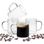 ComSaf 400ml Glass Coffee Mugs Set of 4, Clear Glass Coffee Cup with Big Handle, Large Borosilicate Glass Mug for Tea Milk or Hot Cold Beverages, Crystal Drinking Glass for Birthday