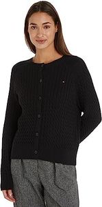 Tommy Hilfiger Femme Cardigan Cardigan C-Neck Cardigan avec Patte à Boutons, Noir (Black), S