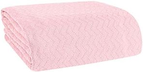 ELVANA HOME BELIZZI 100% Cotton Bed Blanket, Breathable Thermal Blanket Full - Queen Size, Soft Chevron 90''x90'', Perfect for Layering Any All Season, Pink