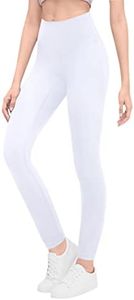 Gnainach Girls Compression Yoga Leggings Size 9-10 Years Old White Durable Stretch High Waisted Dance Pants for Kids Competition