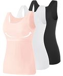 ROSYLINE Cotton Tank Tops with Shelf Bra Undershirts for Women Stretch Tanks Wide Strap Black/White/Pink L