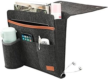 Surblue Bedside Caddy Felt Bedside Storage Organizer with Water Bottle Holder for TV Remote Control Phone Glasses Magazine 7 Pockets(Dark Grey)