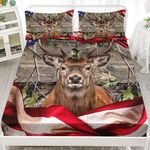 AILONEN Deer Hunting Fitted Sheet Set Queen Size, Wildlife Forest Bedding American Flag Sheet Set,Hunter Bed Sheet Set 3 Pieces, 1 Fitted Sheet and 2 Pillowcases