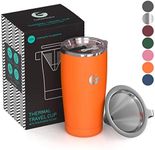 Coffee Gator Insulated Coffee Cup with Paperless Filter, All-in-One Hand Drip Coffee Maker with Filter, Thermal Stainless Steel Travel Cup for Hot Drinks - 585ml / 20oz (Orange)