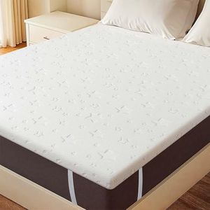Dreamz Queen Memory Foam Mattress Topper 5cm, Dual Layer Bamboo Foam Bed Topper with Removable Zipper Cover, Breathable Firm Support, Non Slip Straps, Mattress Topper Queen Size for Queen Bed