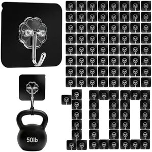 DDMY Heavy Duty Hooks Self Adhesive Hooks Newly Black Sticky for Hanging 100 Pack Waterproof Wall and Ceiling Hook with Reusable Adhesive for Shower, Kitchen, Hang Picture, Decorations,RV, No Damage