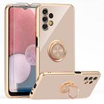 YIRSUR Case Compatible with Samsung Galaxy A13 4G with 2 Screen Protector, with Ring Holder Plating Rose Gold Edge 360° Kickstand Cover Slim Soft Flexible TPU Protective Phone Cases