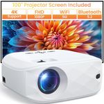 HAPPRUN Projector, 5G WiFi Bluetooth Projector, Native 1080P Portable Projector with Screen and Bag, 12000L 4K Support 300" Outdoor Movie Projector Compatible with Smartphone/HDMI/USB/Av/TV Stick/PS5