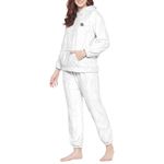 ELEG & STILANCE Women Winter Night Suit Woolen Lower Set Soft Flannel Thermal Fluffy Fleece Plush Pajamas and Hoodie with Pocket Set Winter Sleepwear Solid (White, 38)