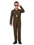 Smiffys Top Gun Maverick Child's Aviator Costume, Children's Green Jumpsuit & Changeable Name Badges, Official Top Gun License Outfit, Official Top Gun Halloween Fancy Dress