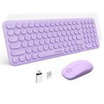 XTREMTEC Compact Size Wireless Keyboard and Mouse, Cute Keyboard Retro Round Keycap - 2.4GHz Ultra-Slim Quiet Aesthetic Keyboard for Laptop iMac Windows Computer (Purple-Lavender)