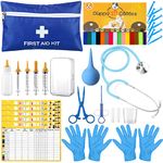 48 Pcs Puppy Kitten Whelping Kit Include 4 Puppy Feeding Tube, 6 Record Keeping Charts, 15 Puppy Whelping Collars, 15 Cord Clamps, 2 Gloves, Bulb Aspirator, Syringe, Bottle, Scissors, Stethoscope, Bag