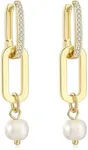 Sylph 18k Gold Paperclip Link Hoop Earrings for Women Trendy Gold Huggie Earrings with Pearl & Cubic Zirconia Chain Chunky drop dangle Statement Rectangle Earrings Jewelry Gift for wedding Party