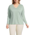 Lands' End Women's Relaxed Supima Cotton Long Sleeve V-Neck T-Shirt, Washed Sage, M