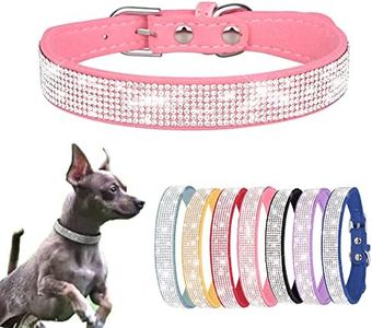 Small Dog Collar, Bling Rhinestone Diamond Fancy Crystal Glitter Pretty Jewel Pet Puppy Collars for XXS XS Small Medium Large Breed Girl Female Dogs Cats, Pink S