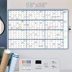 Large Dry Erase Wall Calendar - 58"x38" - Blank Undated Yearly Calendar - Whiteboard Premium Laminated Planner - Reusable Laminated Office Jumbo 12 Months Calendar