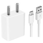 Ultra Fast Type-C Charger for Sam-Sung Galaxy A22 Original Wall Mobile Charger Qualcomm QC 3.0 Quick Rapid VOOC AFC Charger with 1m Type C USB Data Cable (White, RV.F1)