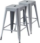 AC Pacific Backless Modern Light Weight Industrial Contemporary Rustic Vintage Costal Metal Bar Stools Without Back and 4 Leg Design (Set of 2) (24" Seat, Cool Gray , ACBS01)