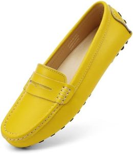 Artisure Women's Classic Comfort Yellow Leather Penny Loafers Casual Slip-Ons Lightweight Walking Flats Driving Mocs Boat Shoes 10.5 M US