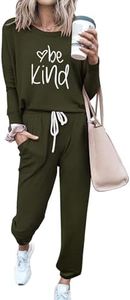 PRETTYGARDEN Women's Fall 2 Piece Lounge Outfit Long Sleeve Crewneck Pullover Tops High Waisted Pants Set Tracksuit (Patterned-army Green,3X-Large)