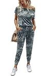 PRETTYGARDEN Women's Loose Solid Off Shoulder Elastic Waist Stretchy Long Romper Jumpsuit (Green Camo,X-Large)