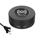 Wyssay 75W 6-Port USB Charger Desktop Charging Station(Type-C, Quick Charge 3.0 and 4 USB Ports) with Wireless Charger,Multi USB Charger Hub for Smartphone and More Black