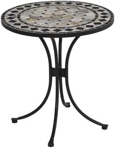 Home Styles Small Outdoor Bistro Table with Marble Tiles Design Table Top Constructed from Powder Coated Steel, Black, 27.5Lx27.5Dx30H