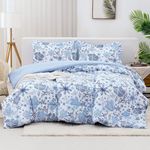 Mooreeke Queen Floral Comforter Set, Blue Botanical Flower Printed Bedding Sets, 3 Pieces Vintage Comforters & Sets, 1 Soft Lightweight Microfiber Comforter and 2 Pillow Shams