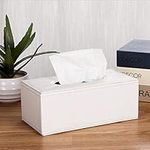 Leather Tissue Box Holder - Waterproof Rectangular Tissue Box Cover Vintage Napkin Paper Holder for Home,Office&Car Decor (White)