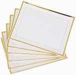 MATANA 12 White Plastic Serving Plates with Gold Rim for Appetizers & Finger Food - Catering, Buffets, Birthdays, Weddings & Parties - 30 x 22 cm