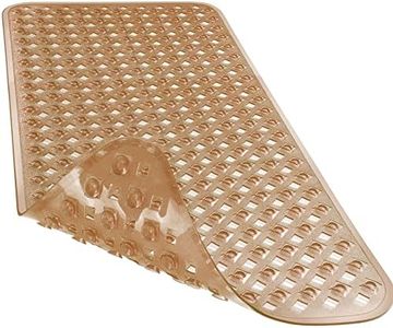 Yimobra Bathtub Mat Non Slip, Super Strong Suction Cups, 34.5"x15.5" Long Shower Mat with Drain Holes, Machine Washable Fast Draining Bath Mats, Bathroom Essentials,Clear Brown