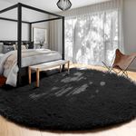 Amdrebio Black Round Area Rugs for Living Room, 7x7 ft Rug, Super Soft Large Circle Rug for Bedroom, Big Shag Fluffy Fuzzy Carpet for Mens Boys Kids Room, Modern Cool Indoor Carpets for Apartment